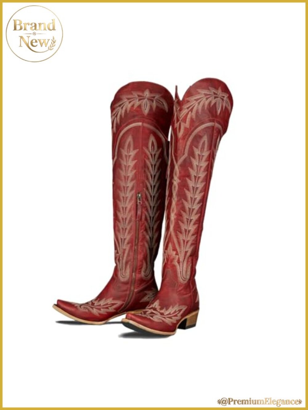 Over the Knee Cowboy Boots Women Chunky Heel Side Zipper Thigh High Embroidered